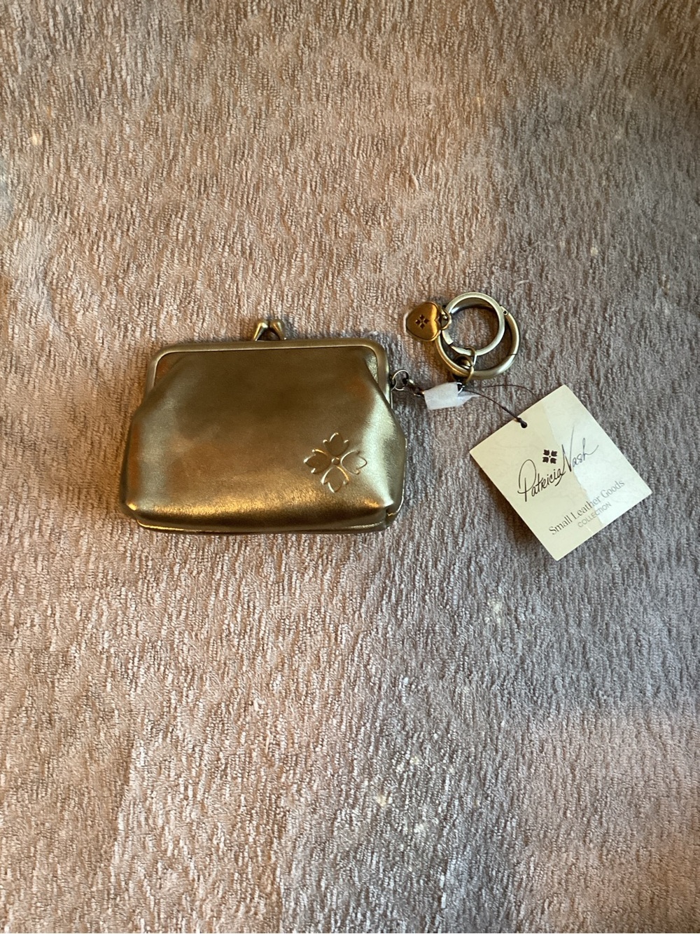 Patricia Nash Gold Metallic Leather Coin Pouch Keyring